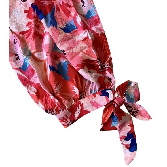 Parisian Womans Pink Blue Floral Jumpsuit High Leg Slits Resort Vacay Size 10 - Picture 6 of 8